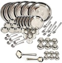 King International Stainless Steel Dinnerware Set of 50 Pcs, Stainless Steel Plate Set, Stainless Steel Dishes, Dinner Plates, Camping Plates Set, Dinner Set