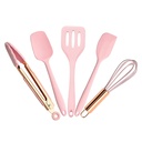 NUOLUX 5Pcs Silicone Cookware Kit Silicone Cooking Tool with Storage Box (Pink)