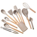 COFEST Kitchen Utensils & Gadgets,Wooden Handle Silicone Kitchenware Set 14 Piece round Barrel Set Non Stick Pot Cooking Spoon Kitchen Tools Khaki B