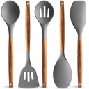 Zulay Kitchen Non-Stick Silicone Utensils Set with Acacia Wood Handles 5 Piece Silicone - Gray