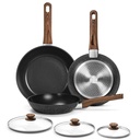 Innerwell 8" 9.5" and 11" Black Nonstick Frying Pan Set Toxin-Free Frying Pan with Lid Non Toxic Cooking Kitchen Set Induction Skillets PFOA Free