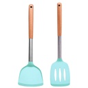Silicone Cooking Kitchen Utensils Set with Holder, Wooden Handles BPA Free Non Toxic Silicone Turner Spatula Kitchen Gadgets Utensil Set for Nonstick Cookware,Green