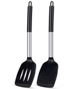 Pack of 2 Silicone Solid Turner,Non Stick Slotted Kitchen Spatulas,High Heat Resistant BPA Free Cooking Utensils,Ideal Cookware for Fish,Eggs,Pancakes (Black)