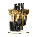 XMMSWDLA Gold Silverware Cutlery Gift Set with Box, 24-Piece Stainless Steel Gold Flatware Set, Christmas Kitchen Utensils Knife Fork Spoon Dinnerware Tableware Kit