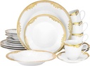 Royalty Porcelain 20 Pc Dinnerware Set with Gold Floral Ornament, China, Gold, White