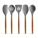 5PC Heat Resistant Silicone Spatulas Set for Nonstick Cookware,Wooden Handle Spatulas, Rubber Spatula Kitchen Cooking Spoon Utensils Set Non-Stick Baking and Mixing Scraper Silicon Spatula