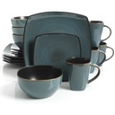 Gibson Home Soho Lounge Soft Square Dinnerware Set, 16Pc,Teal Green