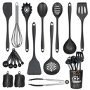 Silicone Utensil Set W/ Holder, 18Pcs Silicone Utensils for Cooking Non-Stick Heat Resistant, Black