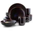 Elama Midnight Beach 16 Pieces round Stoneware Dinnerware Set in Metallic Black