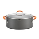 Rachael Ray Hard-Anodized 8 Qt Nonstick Oval Pasta Pot / Stockpot with Lid and Pour Spout, Gray