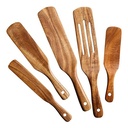Wooden Spurtles Set (5Pcs) - Teak Wood Set - Heat Non Stick Wood Cookware for Stirring & Mixing