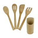 5 Pc Set Bamboo Wooden Kitchen Tools Cooking Utensil Spatula Spoon Fork Chef New