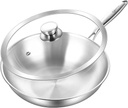 LOLYKITCH 12 Inch Tri-Ply Stainless Steel Wok Pan with Lid, Stri Frying Pan,Induction Pan,Saute Pan,Jumbo Cooker,Dishwasher and Oven Safe.(Removable Handle)