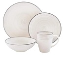 Elle Décor, White with Black Rim, round Whitestone Stoneware Dinnerware Set, 16-Piece