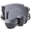 Soho Lounge Dinnerware Set, Matte Gray & Black - 16 Piece