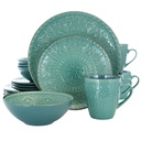 Elama Sea Foam Mozaic 16 Piece round Stoneware Dinnerware Set in Sea Green