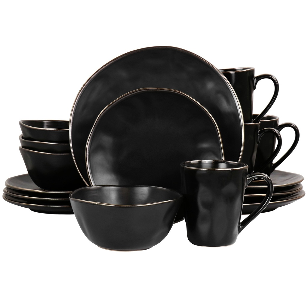 Elama 16 Piece Matte Black Dinnerware Set - Elegant & Durable