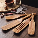 Wood Kitchen Spatula Set, 4Pcs Natural Teak Wooden Spoons Non Stick Cookware Utensil Set for Cooking
