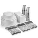 350 Piece Silver Dinnerware Set ~ 100 Silver Plastic Plates ~ 50 Silver Plastic Silverware ~ 50 Silver Plastic Cups ~ 50 Linen like Silver Paper Napkins, 50 Guest Disposable Silver Dinnerware Set