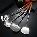 JINZHSF High-Quality 4-Piece Stainless Steel Wok Utensil Set - Extra Long 17” with Sturdy Wooden Handles - Versatile Skimmer Spoon Ladle & Turner - Essential Wok Cutlery Set for Home Ch