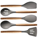 Skycarper 5Pcs Silicone Cooking Utensils Set, Kitchen Wood Handle with Silicone Spatula and Turner Spoon, Heat Resistant Cookware Set, Grey