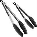 9/12 Inches Cooking Tongs,18/8 Stainless Steel with 600Âºf High Heat-Resistant,Set of 2 Rubber Grips Kitchen Utensils,Cooking Utensils for Grill,Salad,Bbq,Frying,Baking,Serving