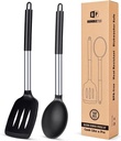 Bundlepro 2 Pack Silicone Slot Spatula Tuner Solid Spoon,Cooking Utensil Set,Dishwasher Safe, Black