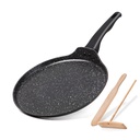 Crepe Pan Nonstick with Spreader & Spatula Kit, Clatine 11 Inch Pfoa-Free Granite Stone Coating Flat Tortilla Skillet Tawa Dosa Pancake Pan , All Stove Tops Compatible, Black