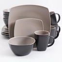 Gibson Home Soho Lounge Square 16 Pieces. Dinnerware Set, Matte Taupe