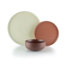 Everything Kitchens Modern Flat 12-Piece Dinnerware Set | Beige, Terracotta, Brown