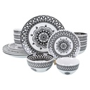 BIA Cordon Bleu Stoneware, Arabesque, 16-Piece Dinnerware Set Double Bowl, Black and White