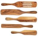 Spurtle Spatula Spoon Kitchen Cooking Utensil - Premium Wood 5Pc Set - Natural Teak Wood Machine Washable - Non Stick Wooden Cookware Spatula Spoon