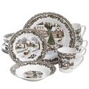 Gibson Christmas Toile 16 Piece Ceramic Dinnerware Set