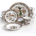 Gibson Home Winter Holiday Toile Stoneware 16-Piece Dinnerware Set, Multicolored