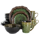 Elama 16 Piece Jade Waves Stoneware Dinnerware Set, Green