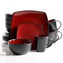 Gibson Elite Soho Lounge 16 Piece Plates, Bowls, & Mugs Dinnerware Set, Burgundy