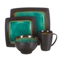 Ocean Paradise 16-Piece Square Reactive Dinnerware Set, Jade
