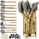 Reanea Gold 38 Pieces Silicone Kitchen Utensils Set with Sturdy Stainless Steel Utensil Holder