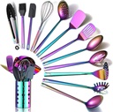 Just Houseware Rainbow Kitchen Utensils Set, 13-Piece Stainless Steel Cooking Utensils Set, Rainbow Cookware Kitchen Set with Utensil Holder for Non-Stick