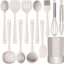 Silicone Cooking Utensils Set - Heat Resistant All Clad Silicone Kitchen Utensils,Spatula,Spoon,Whisk,Tongs,Kitchen Utensil Gadgets Tools Sets for Nonstick Cookware,Dishwasher Safe BPA Free (Khaki)