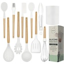 11-Piece White Silicone Kitchen Utensils Set with Wooden Handles and Holder - Bpa-Free, Heat Resistant Cooking Tools for Nonstick Cookware by Five14 | Premium Baking Supplies