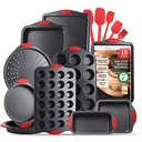 Virtu Nonstick Bakeware Set - 15 PC Baking Pan Tray Set with Silicone Handles & Utensils, Baking Sheet, Carbon Steel Cookie Sheets, Baking Dish, Baking Pans, Black