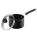 Farberware 3-Quart Aluminum Non-Stick Straining Saucepan with Lid, Black