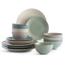 Sango Siterra Artist'S Blend Stoneware Dinnerware Set, 16-Piece, Sage/Blue/Gray/Cream