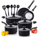 Cook N Home Pots and Pans Nonstick Cooking Set Includes Saucepan Frying Pan Kitchen Cookware 15-Piece, Stay Cool Handle, Black