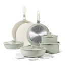Carote Nonstick Cookware Sets, 17 Pcs Non Stick Pots and Pans Set with Removable Handle, Green