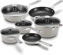 Pots and Pans Set Nonstick, Induction Cookware Sets 10 Piece, Compatible with All Stoves, Dishwasher Safe Kitchen Cooking Pan Set with Frying Pans, Saucepans & Stockpot, Grey
