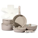 Carote Nonstick Cookware Sets, 15 Pcs Granite Non Stick Pots and Pans Set with Removable Handle(Taupe)