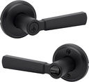 Kwikset Perth Entry Door Handle with Lock and Key, Secure Keyed Reversible Lever Exterior, for Front Entrance and Bedrooms, Matte Black, Pick Resistant Smartkey Rekey Security and Microban
