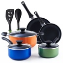 Cook N Home Colorful Pots and Pans Set Non Stick, 10-Piece Small Cookware RV Pots and Pans Set for Camper, Stay Cool Handle, Suitable for the First Apartment, Multicolor